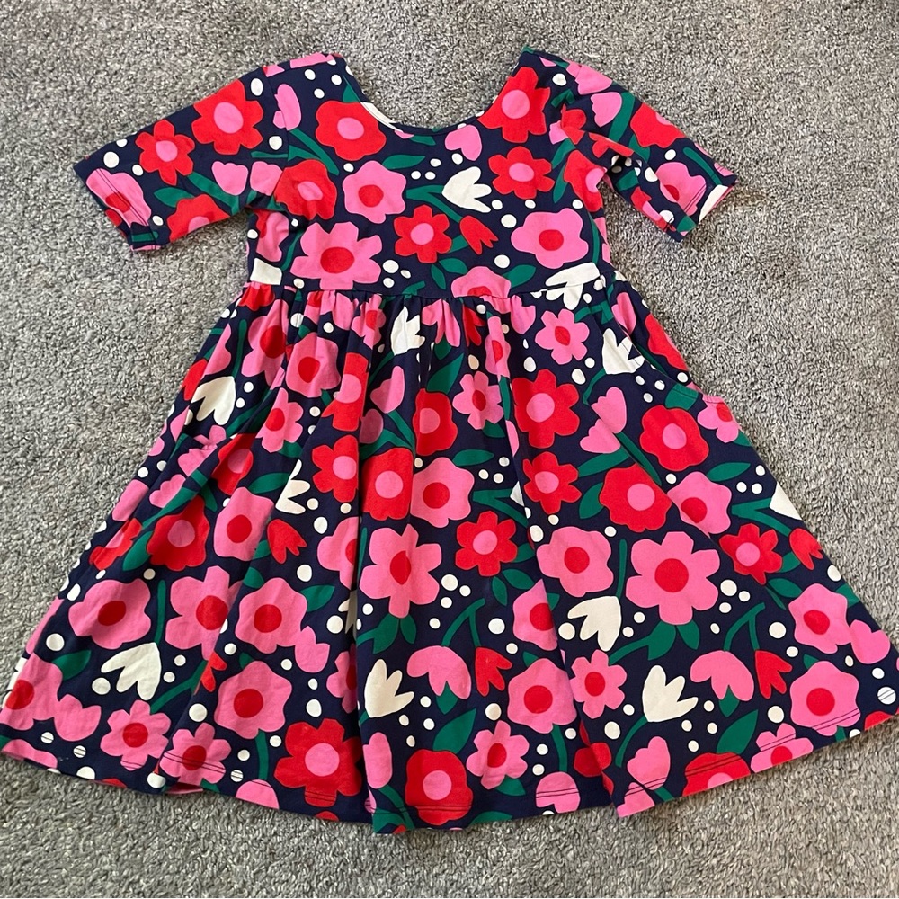 Hanna Andersson Navy Floral Dress with Pink & Red Flowers